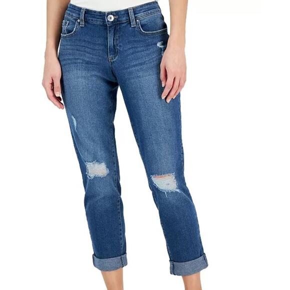 INC International Concepts Curvy MidRise Ripped Straight-Leg Blue Jeans 0/25 $70 - Picture 7 of 12